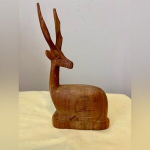 Handmade Vintage Hand Wood Carved Sitting Gazelle Antelope Deer 8.25" Tall